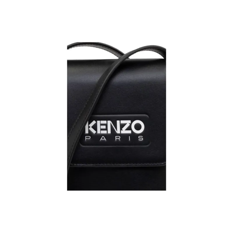 KENZO Cow Leather One Shoulder Crossbody Cell Phone Pouch Unisex Black-5