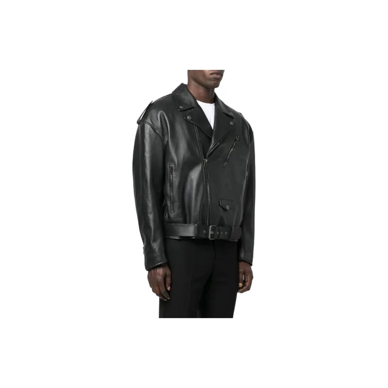 MOSCHINO Fringe detail Leather Biker Jacket-3