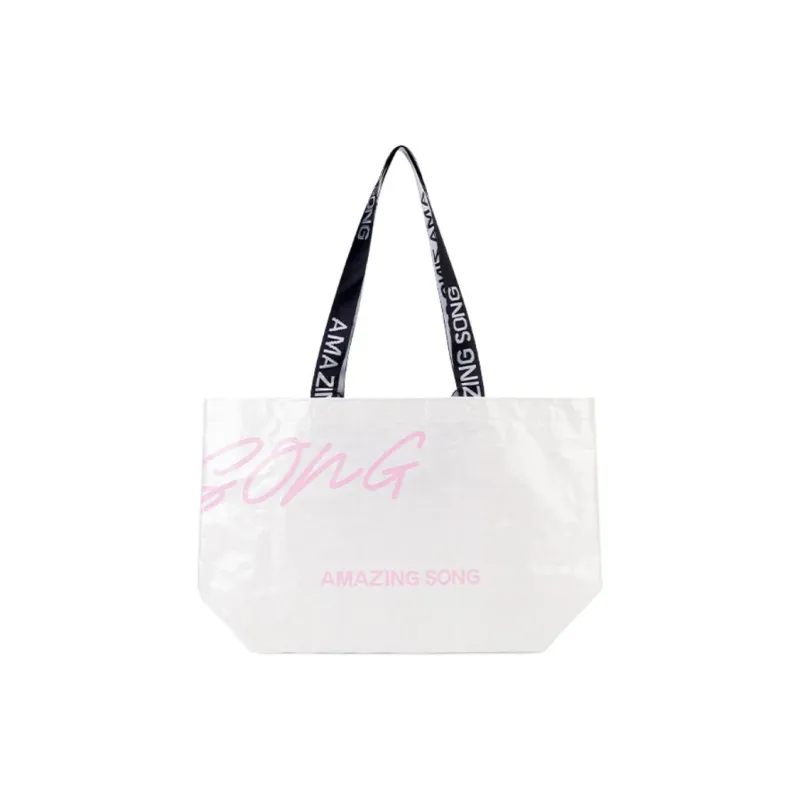 AMAZING SONG Polypropylene Tote Bag Shopping Bag Handbag Shoulder Bag Small Size Women's Soft White/Soft Pink-1