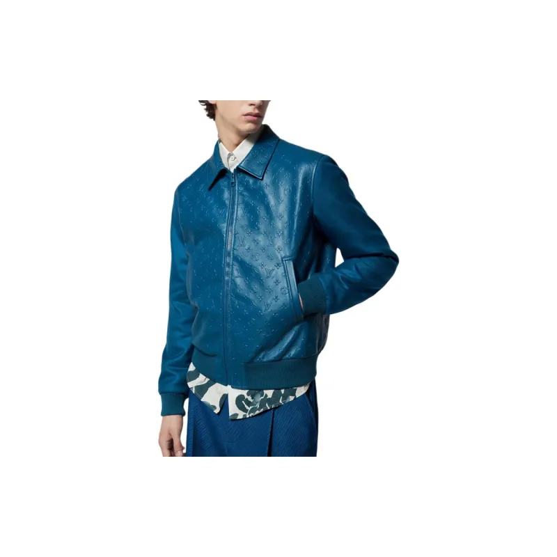 LOUIS VUITTON Leather Jacket Men's Sea Blue-1