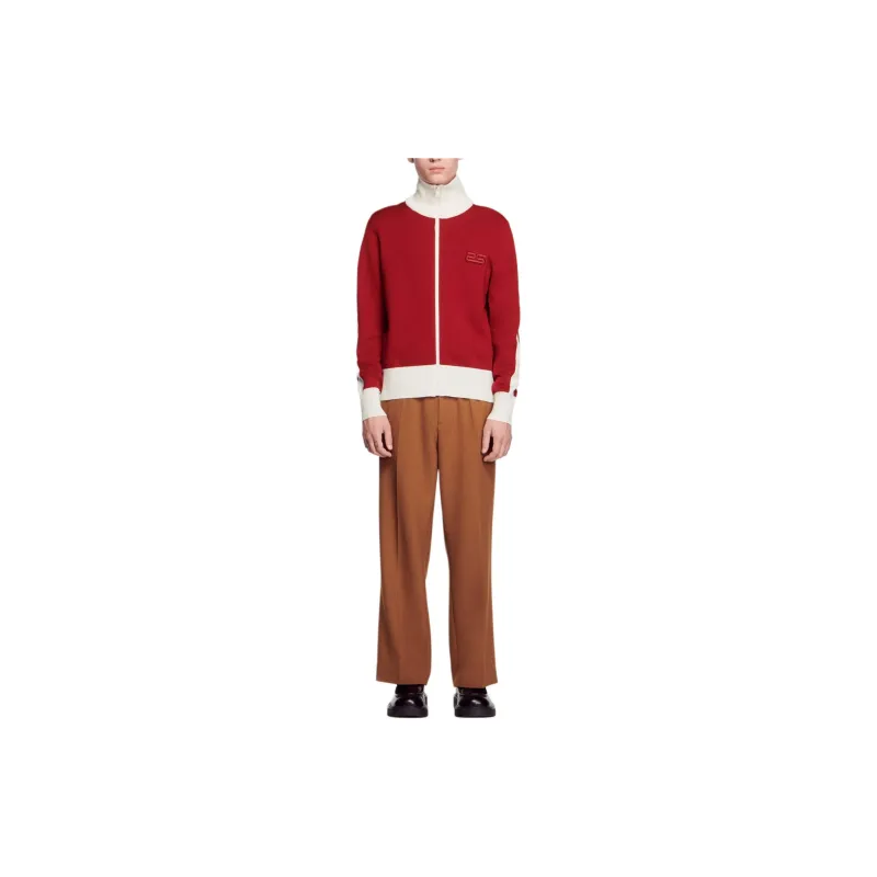 Sandro Two-Tone Knit Cardigan Sweatshirt Men's Red-1