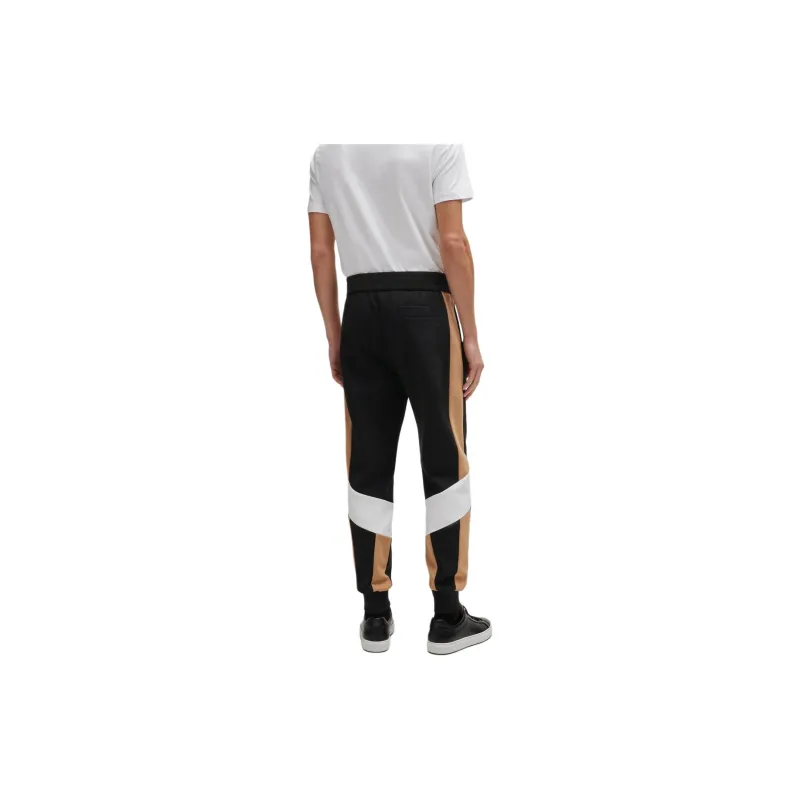 HUGO BOSS Cotton Blend Tracksuit Bottoms With Colour Blocking Knitted Sports Pants Men's Black-3