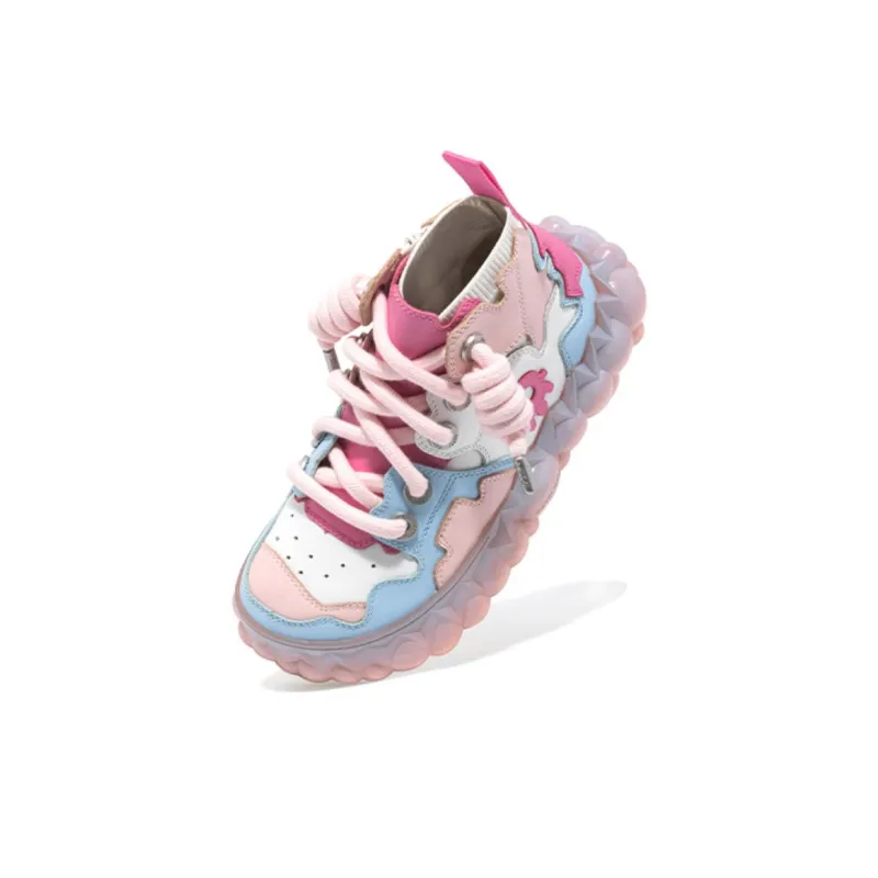 OETZI High Top Casual Shoes Women's Pink White-4
