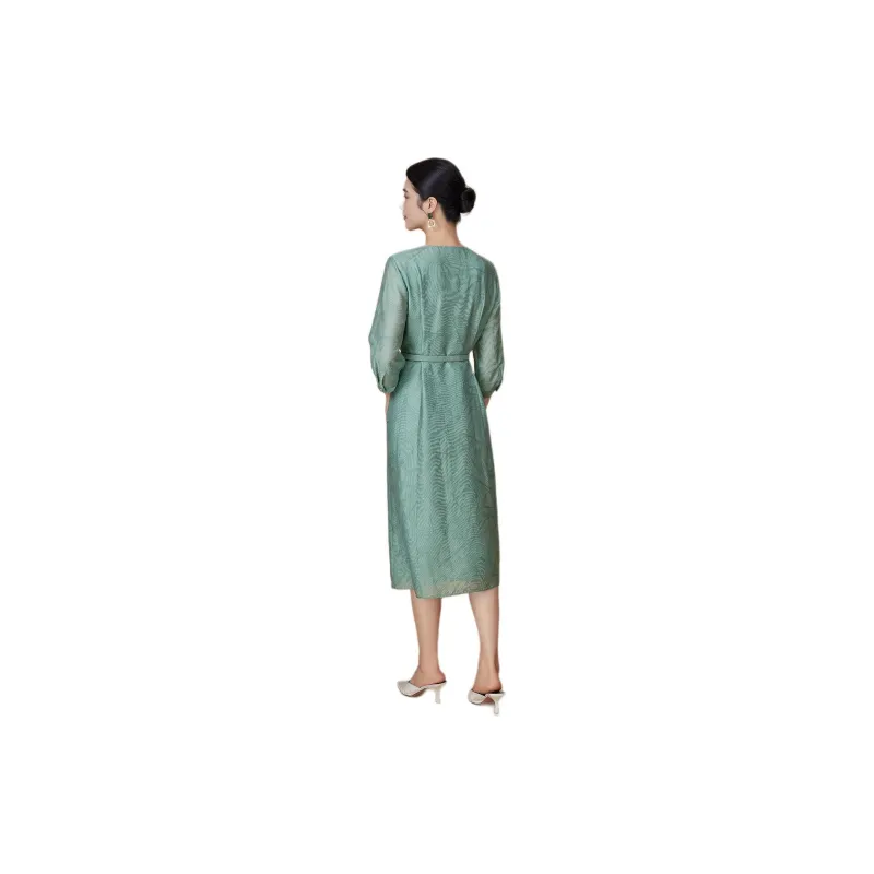 BBLLUUEE Long Sleeved Dress Women's Teal Green-1