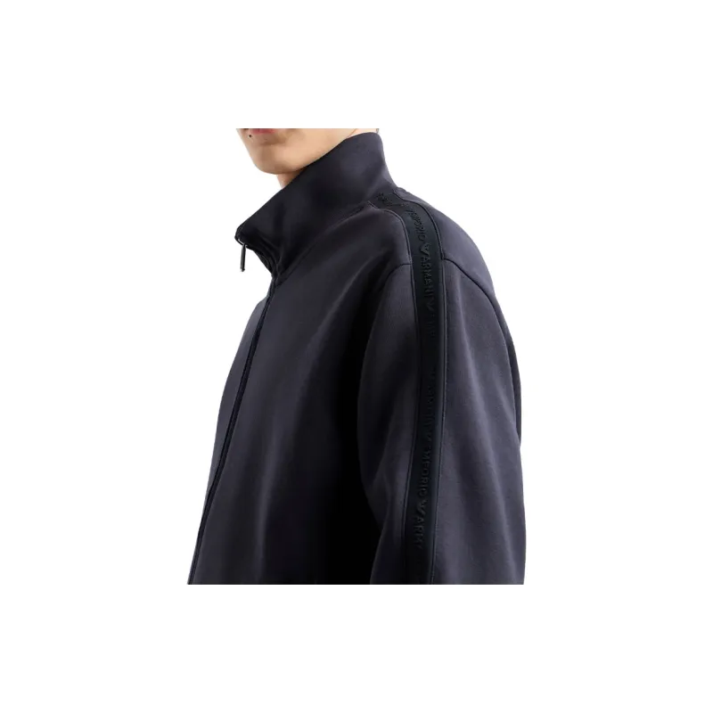 EMPORIO ARMANI Double jersey Full zip Sweatshirt With Embossed Logo Lettering Tape-4