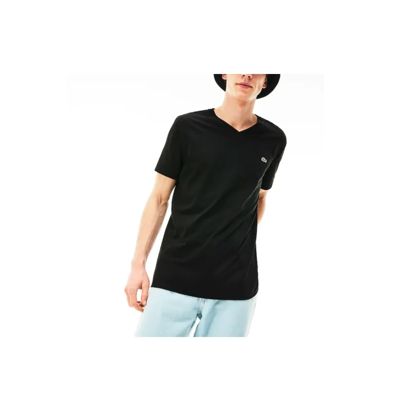 LACOSTE Logo patch V neck Cotton T shirt-3
