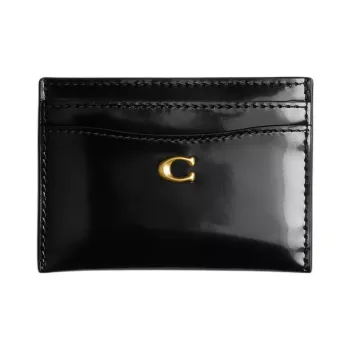 COACH Brushed Leather Card Holder Mini Women's Black