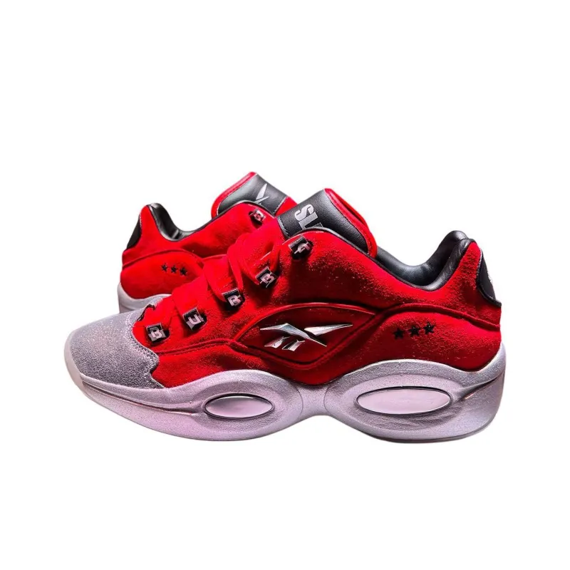 SLAM x Reebok Question Anti Slip Wear Resistant Low Top Basketball Shoes Unisex Red Silver-2