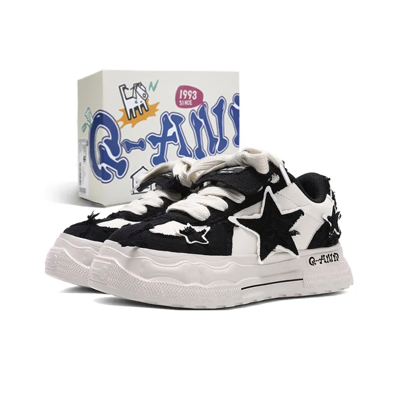 Q AND Anti Slip And Wear Resistant Height Increasing Coverage Low Top Skateboard Shoes Unisex Black White-0