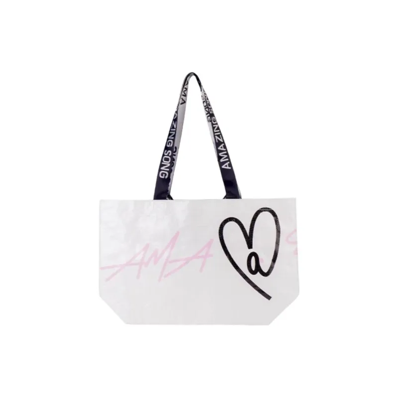 AMAZING SONG Polypropylene Tote Bag Shopping Bag Handbag Shoulder Bag Small Size Women's Soft White/Soft Pink-0