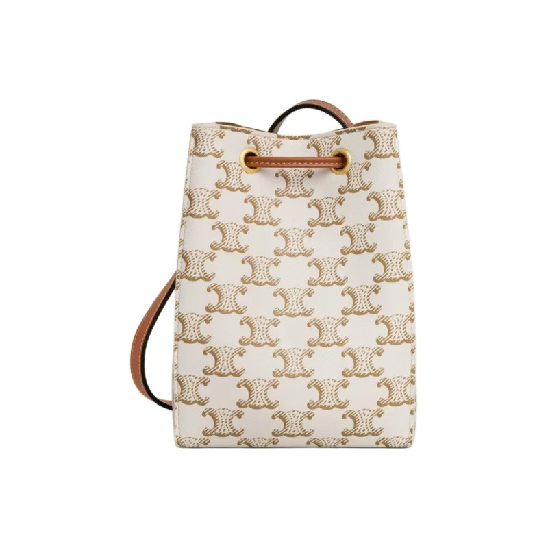 CELINE Canvas paneled Calfskin Trim Crossbody Bag, Shoulder Bag Mini Women's White & Tawny-2