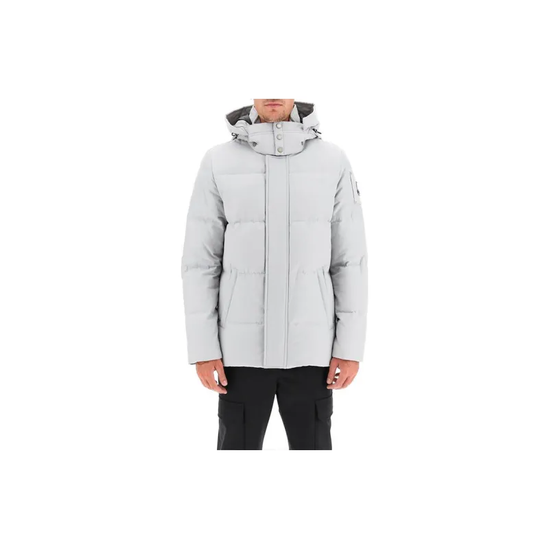 Moose Knuckles Solid Color Hooded Cropped Down Jacket Men's Silver-2
