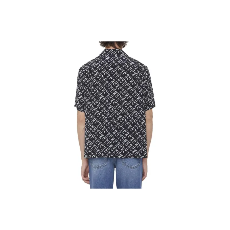 CELINE Loose Hawaiian Shirt With Diluted CELINE Print In Crepe De Chine-3
