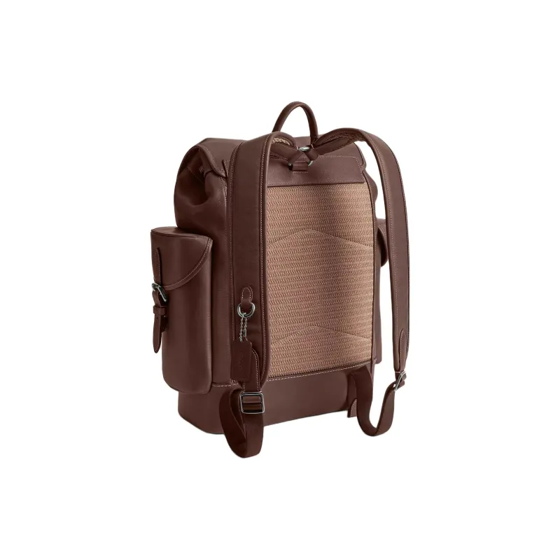COACH Hitch Natural Grain Leather Backpack Tubas Men's Maple-1