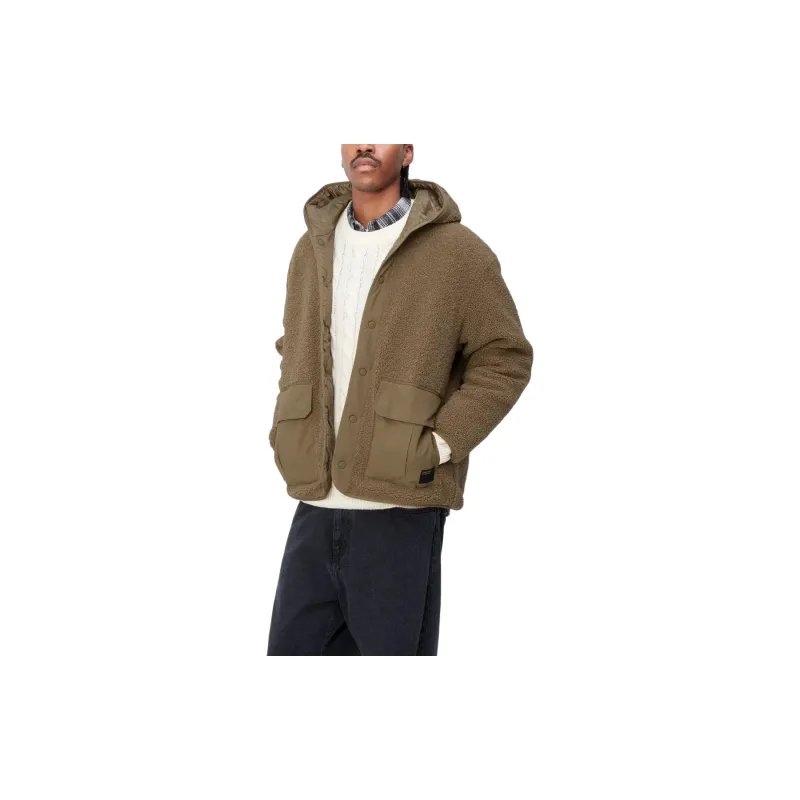 Carhartt WIP Hooded Logo Patch Fleece Texture Jacket-3