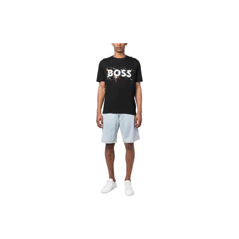 HUGO BOSS Brand Logo Letter Print Crew Neck Pullover Short Sleeved T Shirt Men's Black-2
