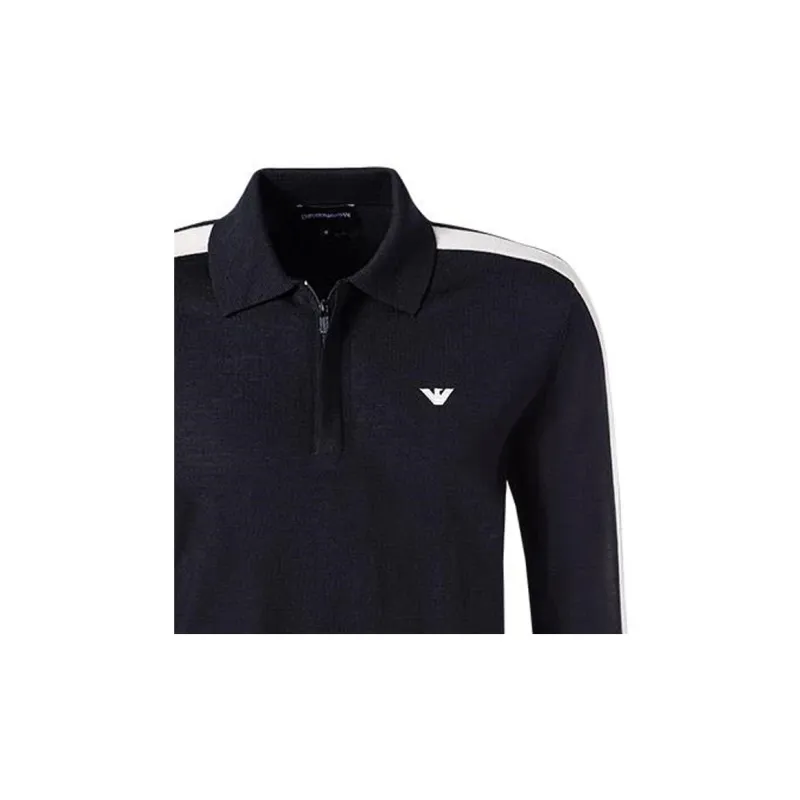 EMPORIO ARMANI Logo embroidered Virgin wool Polo Jumper-3