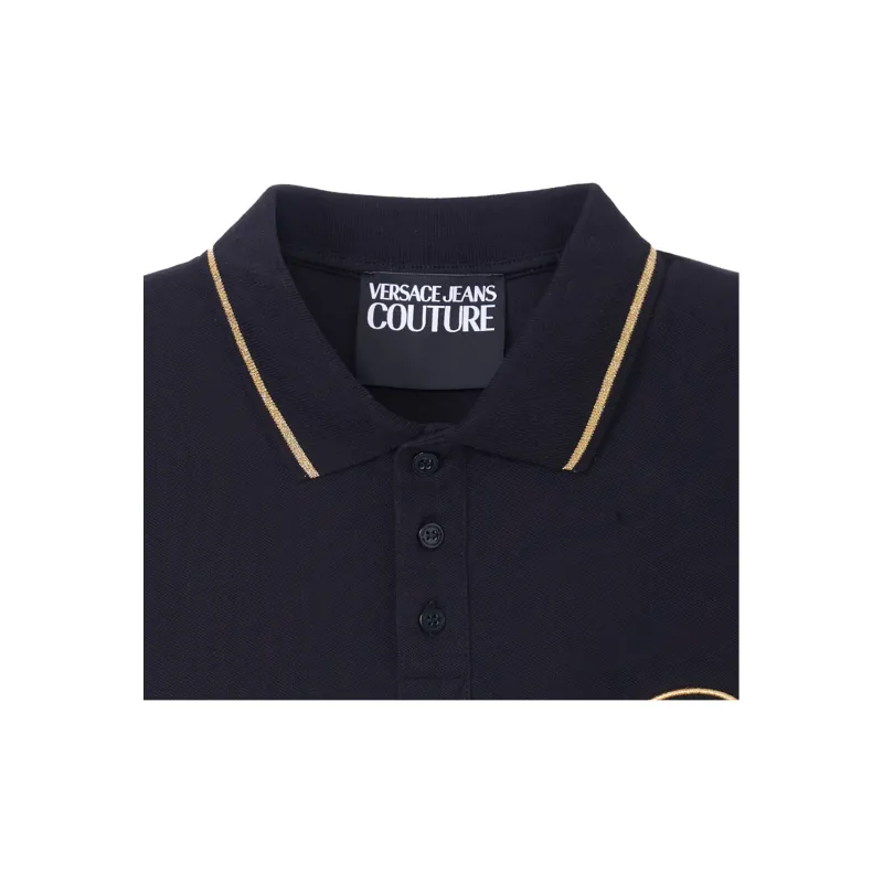 VERSACE JEANS COUTURE SS23 Men Letter Logo Printed Striped Trim Short-Sleeve Polo Shirt Black-7