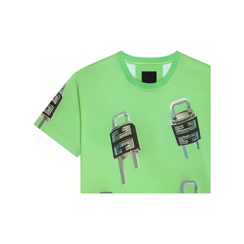 GIVENCHY Lockhead Pattern Crew Neck Casual Short Sleeved T Shirt Men's Green-4