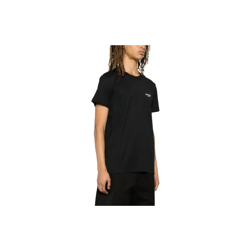 BALMAIN Flocked Logo Crewneck T Shirt-4