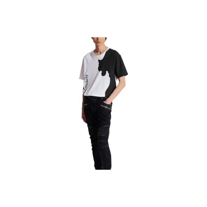 BALMAIN Tiger Print Short-Sleeved T-Shirt T-Shirt Men's White-1