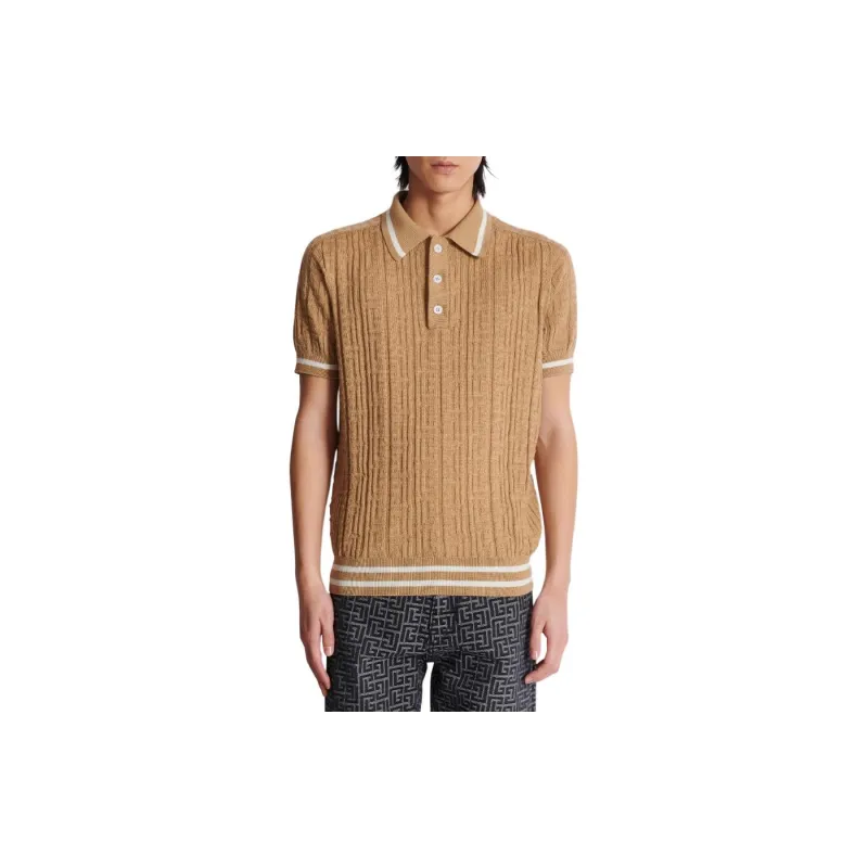 BALMAIN Monogram Jacquard Knitted Polo Shirt-5