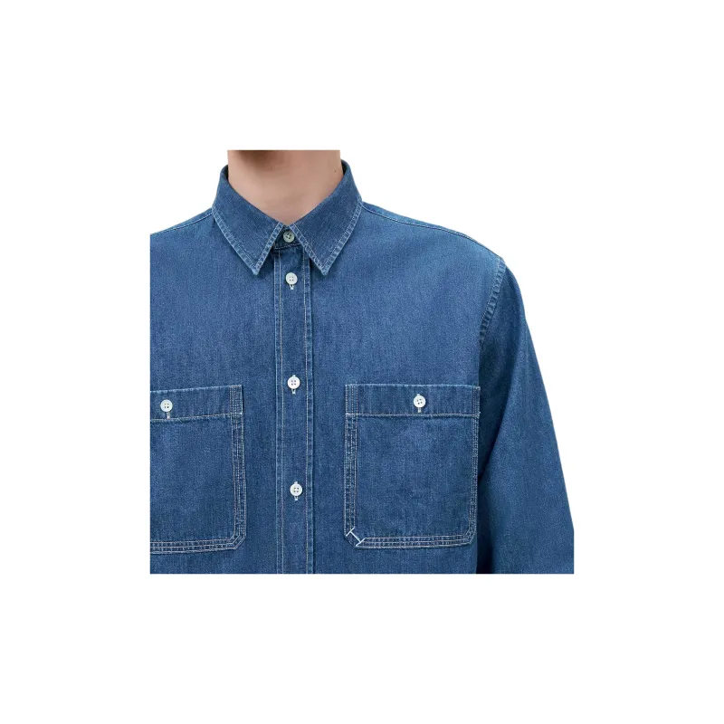 HERMES FW24 Shirt Men's Washable Indigo-4