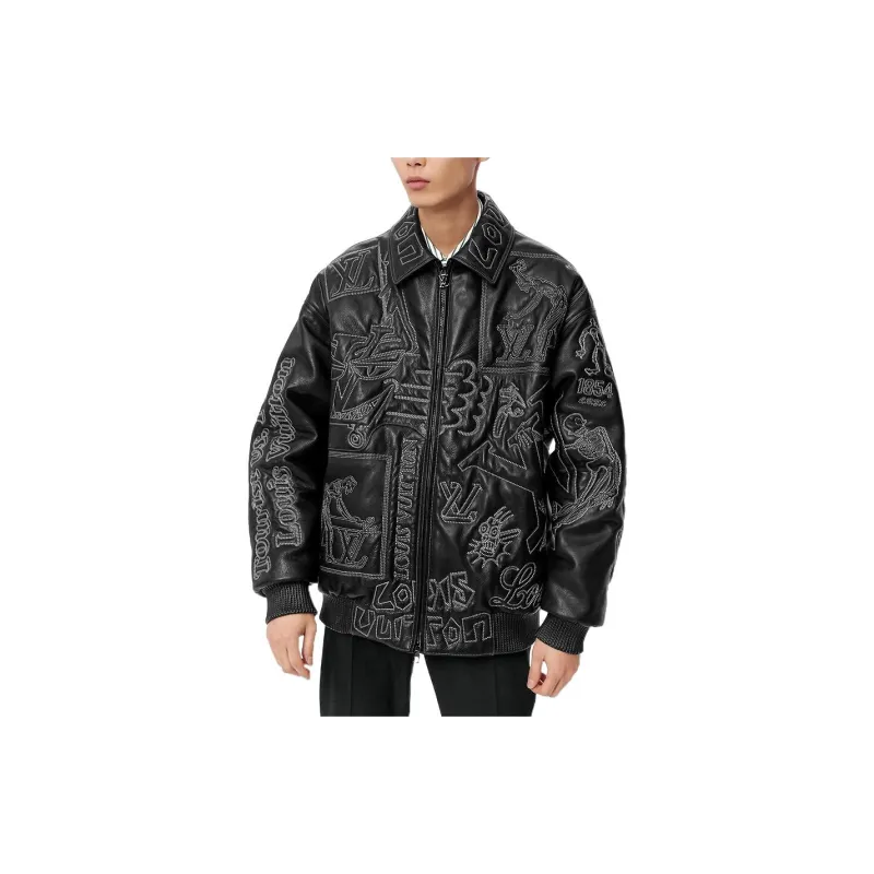 LOUIS VUITTON Embroidered Leather Bomber-3