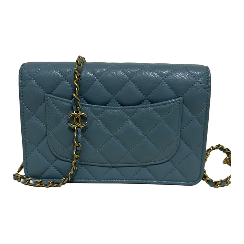 CHANEL WOC Litchi Cow Leather Shoulder Bag, Crossbody Bag, Wallet Regular Women's Light Blue-1
