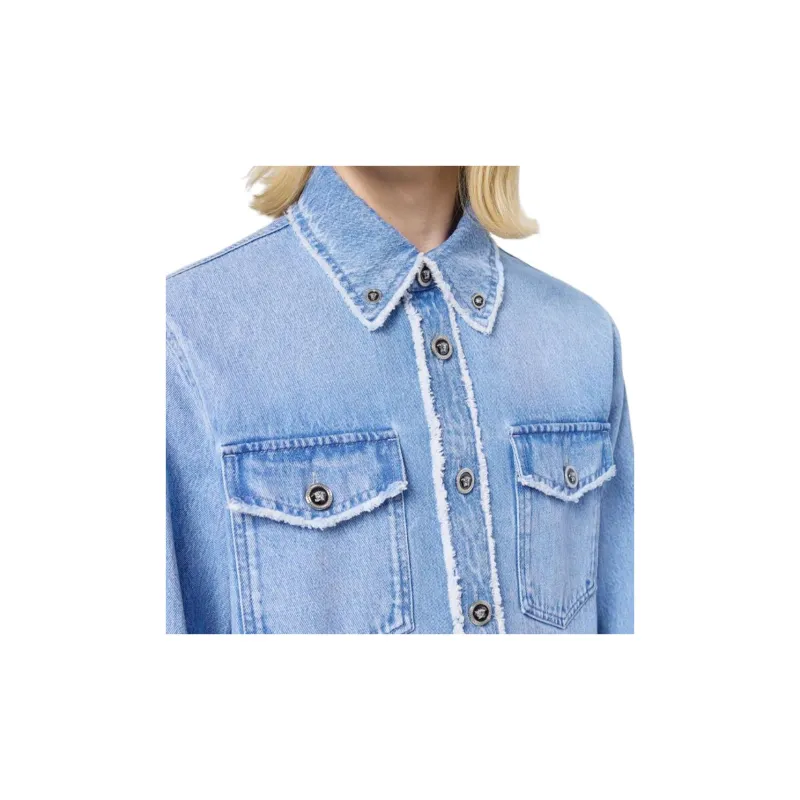 VERSACE Frayed Buttoned Denim Overshirt-4