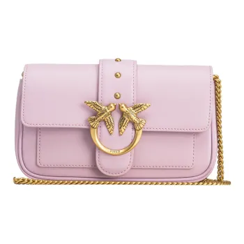PINKO Pocket Love Cow Leather Crossbody Bag, Shoulder Bag Women's Silk Purple