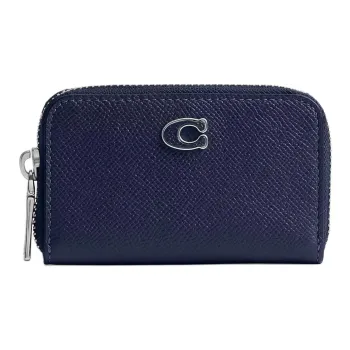 COACH Zip Around Leather Card Holder Small Size Women's Dark Blue