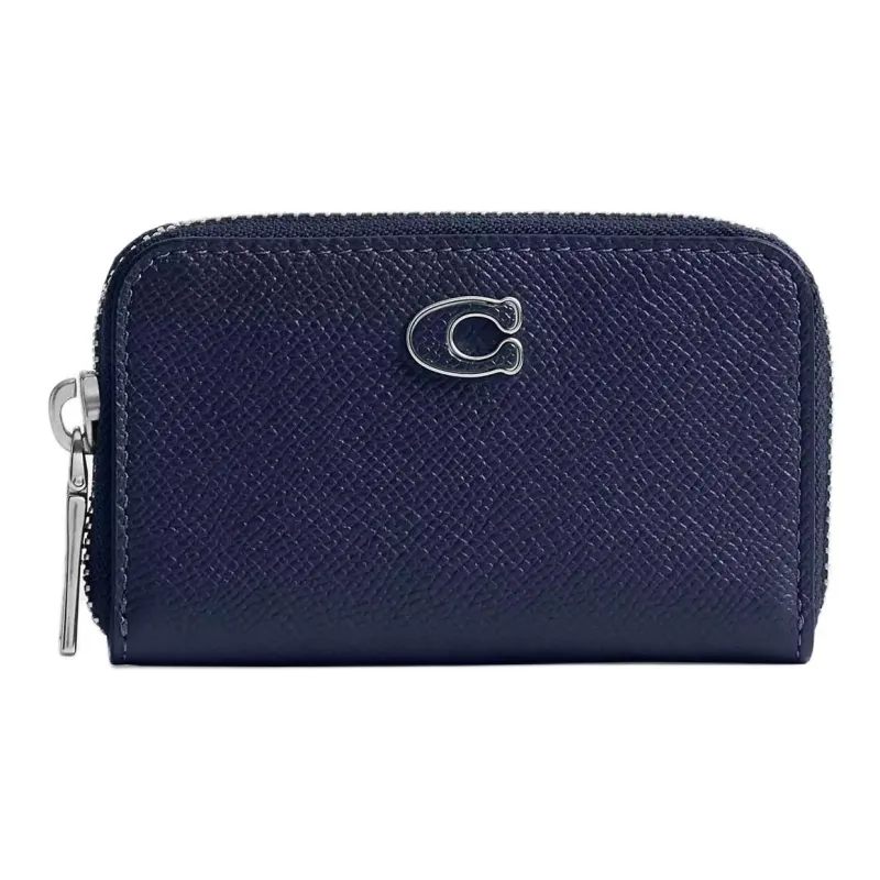COACH Zip Around Leather Card Holder Small Size Women's Dark Blue-0