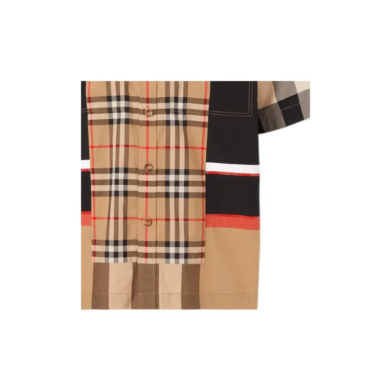 Burberry Short Sleeve Patchwork Check Cotton Shirt-5