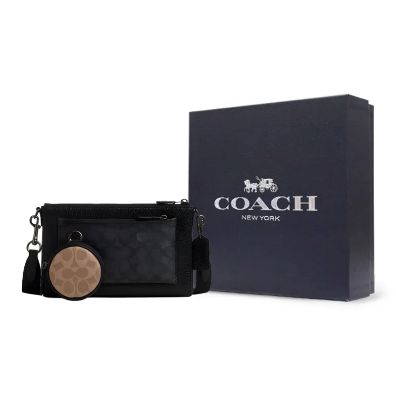 COACH Holden Fabric Cow Leather Patchwork Combo Bag Shoulder Bag Crossbody Bag Medium Size Men's Brown & Black-5