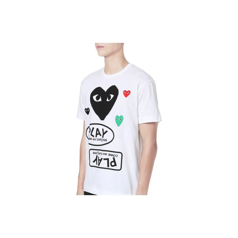 CDG Play Multi Logo Black Heart T-shirt White-2