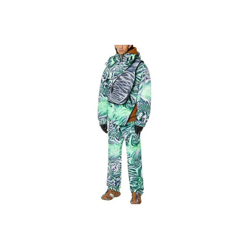 DIESEL FW22 Hooded Loose Fit Moderate Regular Edition Puffer Jacket Unisex Black White Green-1