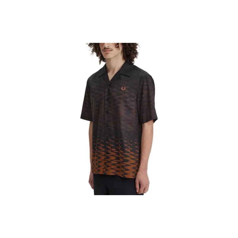 FRED PERRY Wave Graphic Revere Collar Shirt Shirt Men's Black-4