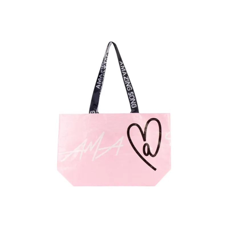 AMAZING SONG Polypropylene Tote Bag Shopping Bag Handbag Shoulder Bag Small Size Women's Soft White/Soft Pink-6
