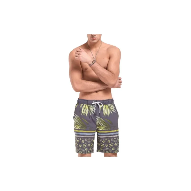 GAILANG Beach Shorts Men Gray With Green Leaf Surface-3