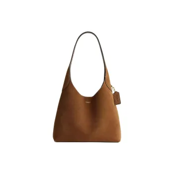 COACH Suede Studded Leather Hobo Bag Handbag Shoulder Bag Large Size Women's Cedar Color