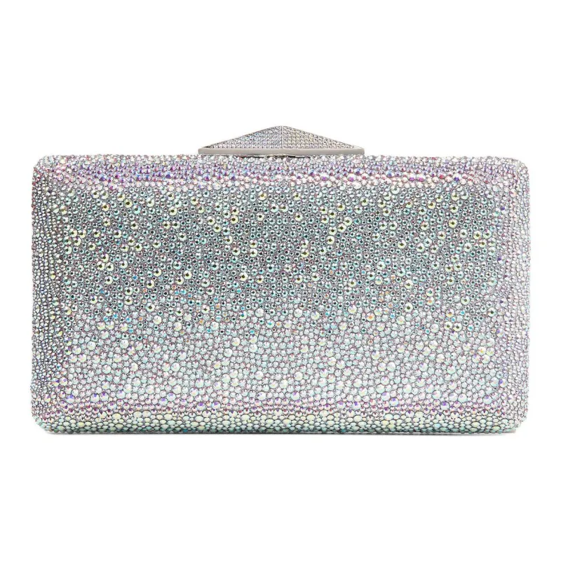 Jimmy Choo Clemmie Crystal Fabric Handbag Shoulder Bag Clutch Women's White-0
