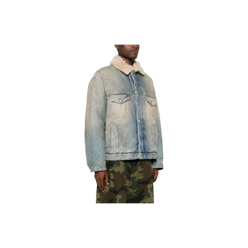 Acne Studios Shearling collar Distressed Denim Jacket-4
