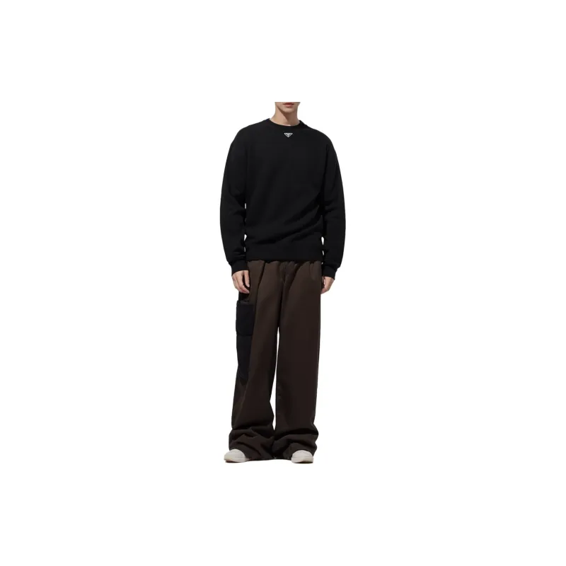 PRADA SS23 Men Solid Round Neck Pullover Long Sleeve Sweatshirt Black-2