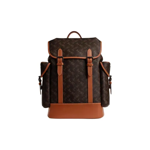 COACH Hitch Coated Canvas With Genuine Calfskin Backpack Large Size Men's Truffle Brown