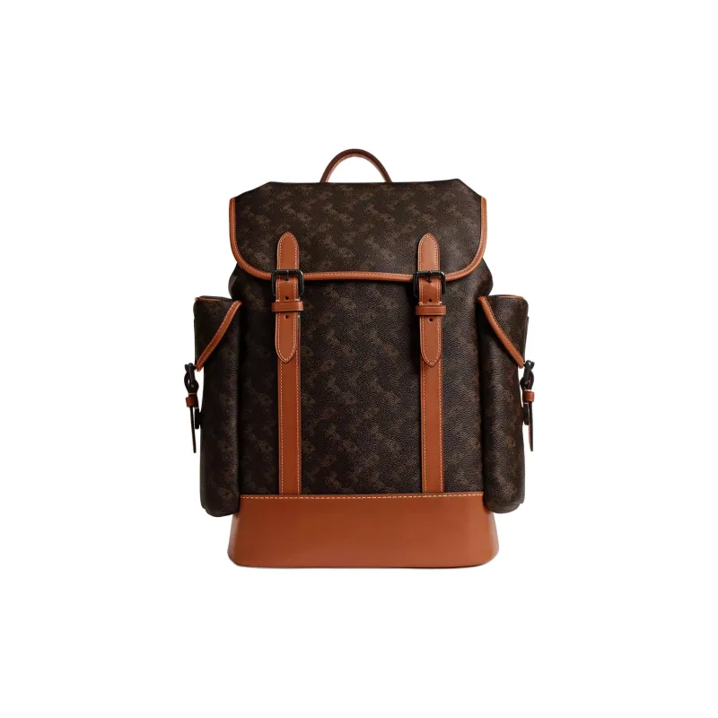 COACH Hitch Coated Canvas With Genuine Calfskin Backpack Large Size Men's Truffle Brown-0
