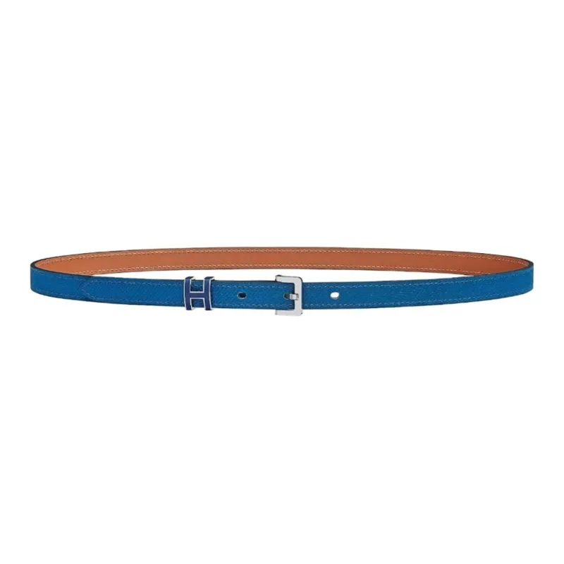 HERMES Metal Leather Belts Women's Emerald Green/France Blue Width 1.5cm-2
