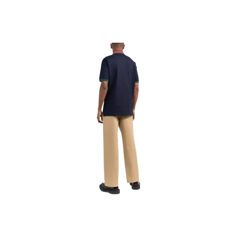 GUCCI Web Stripe collar Piqué Polo Shirt-2