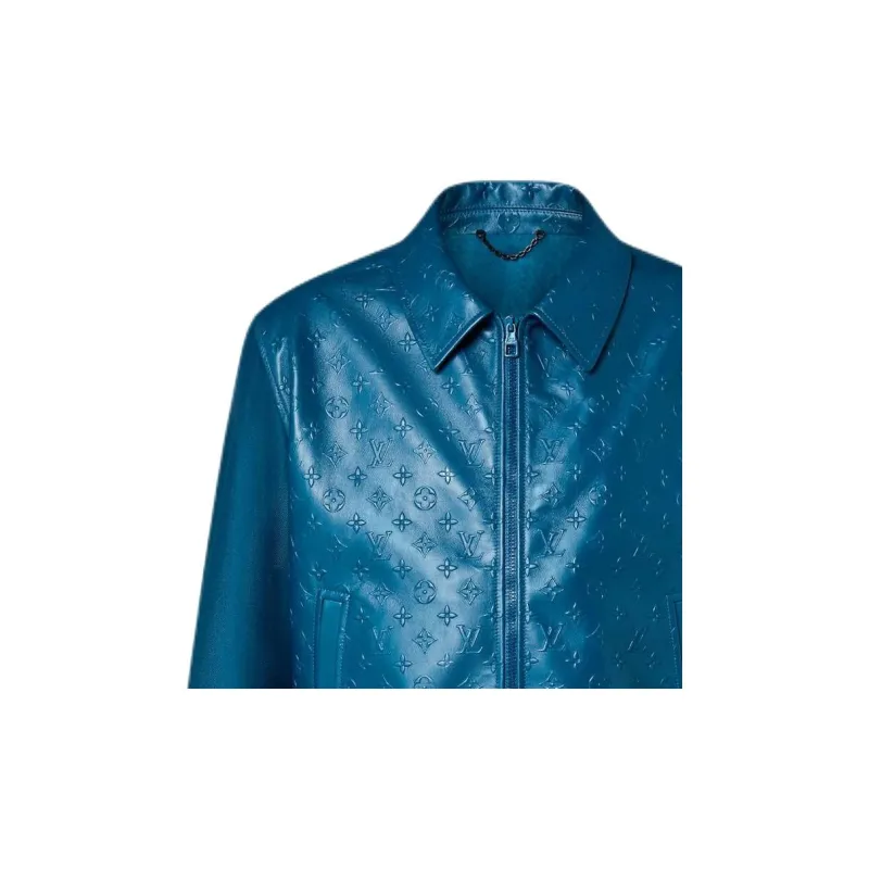LOUIS VUITTON Leather Jacket Men's Sea Blue-5