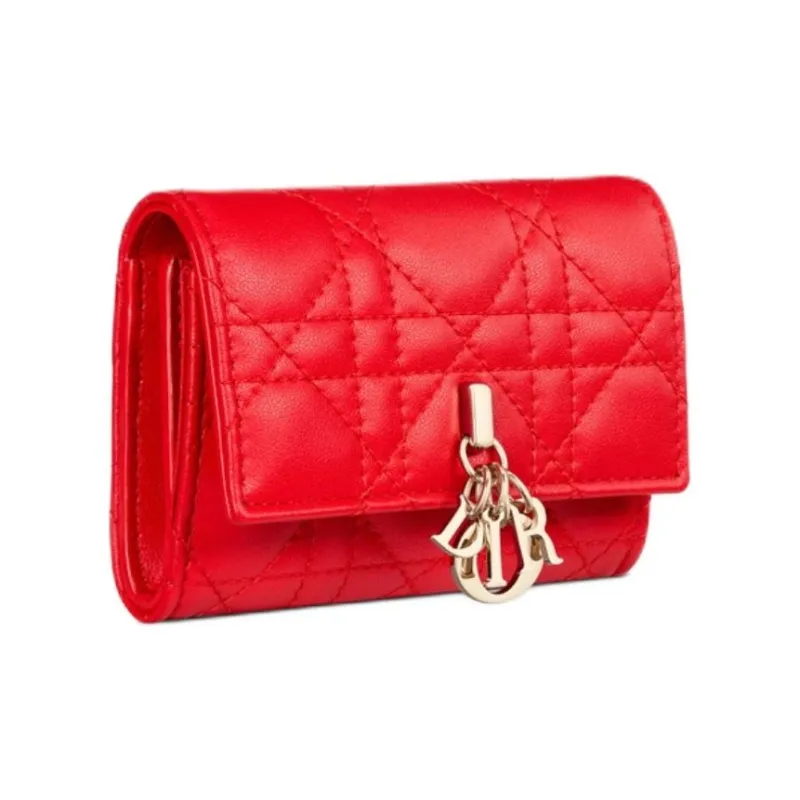 DIOR Lambskin Wallet Women's Bright Red-1